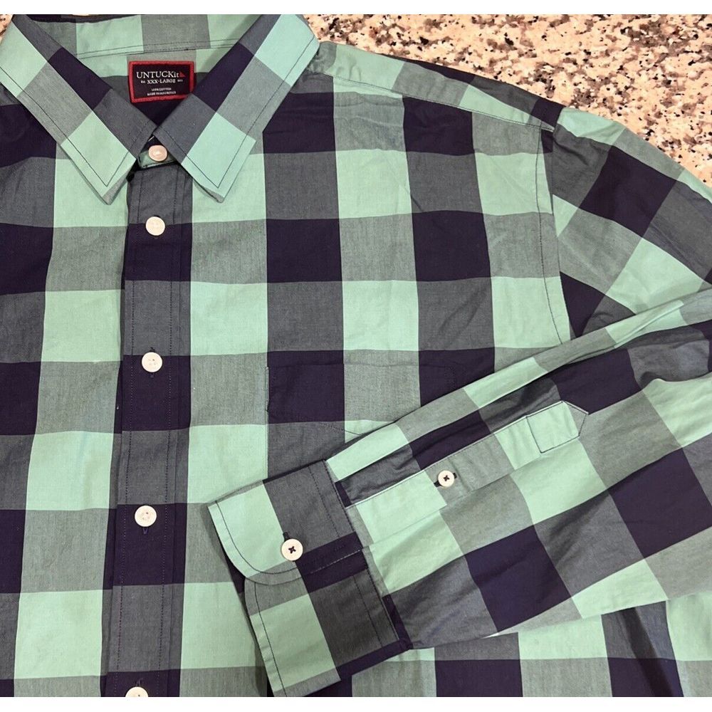 UNTUCKit Bonarda Shirt Mens Button‎ Long Sleeve Green Blue Buffalo Plaid 3XL